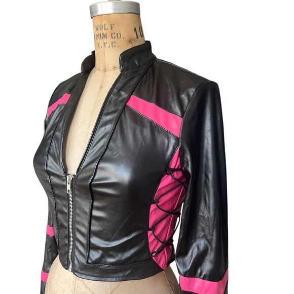 I.AM.GIA Black and Pink Faux Leather Jacket Size XS - Picture 4 of 8
